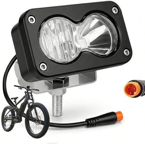 Ebike Headlight Ultra Bright 20W LED Baja Style Light - Plug and Play 3-Pin Julet Waterproof Connector - 12V-60V Compatible Head Lamp for Ridstar Q20 Models (Q20 Lite/Pro)