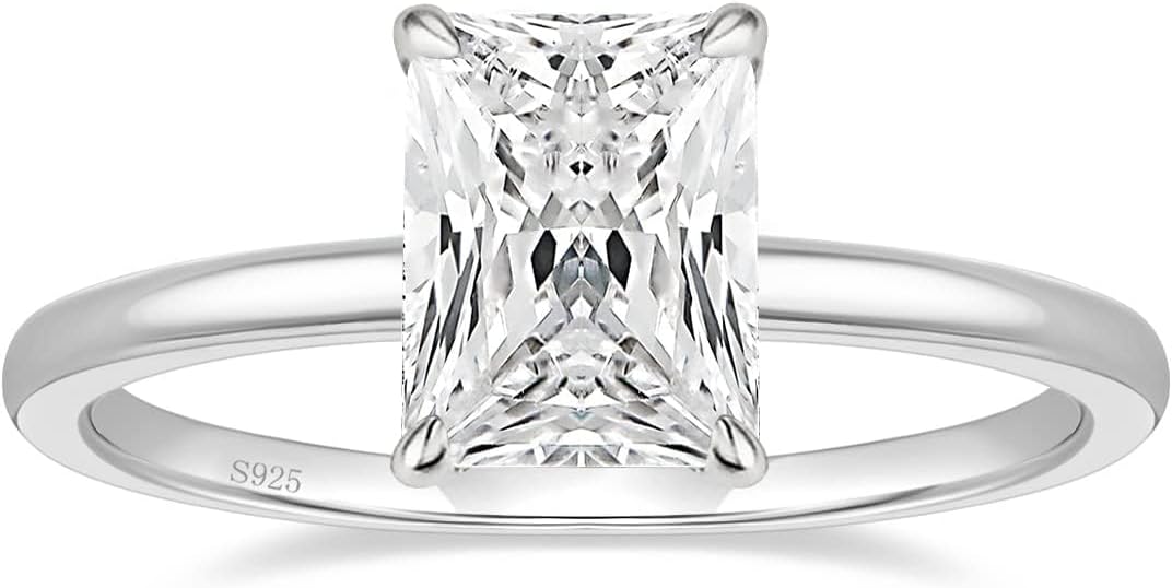 EAMTI 925 Sterling Silver Engagement Rings for Women Radiant Cut