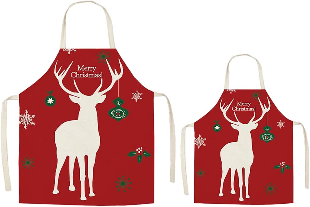 Parent and Child Apron Set, Aprons Set Christmas Apron for Parent and Child, Kids Cooking Aprons for Christmas Elk Pattern