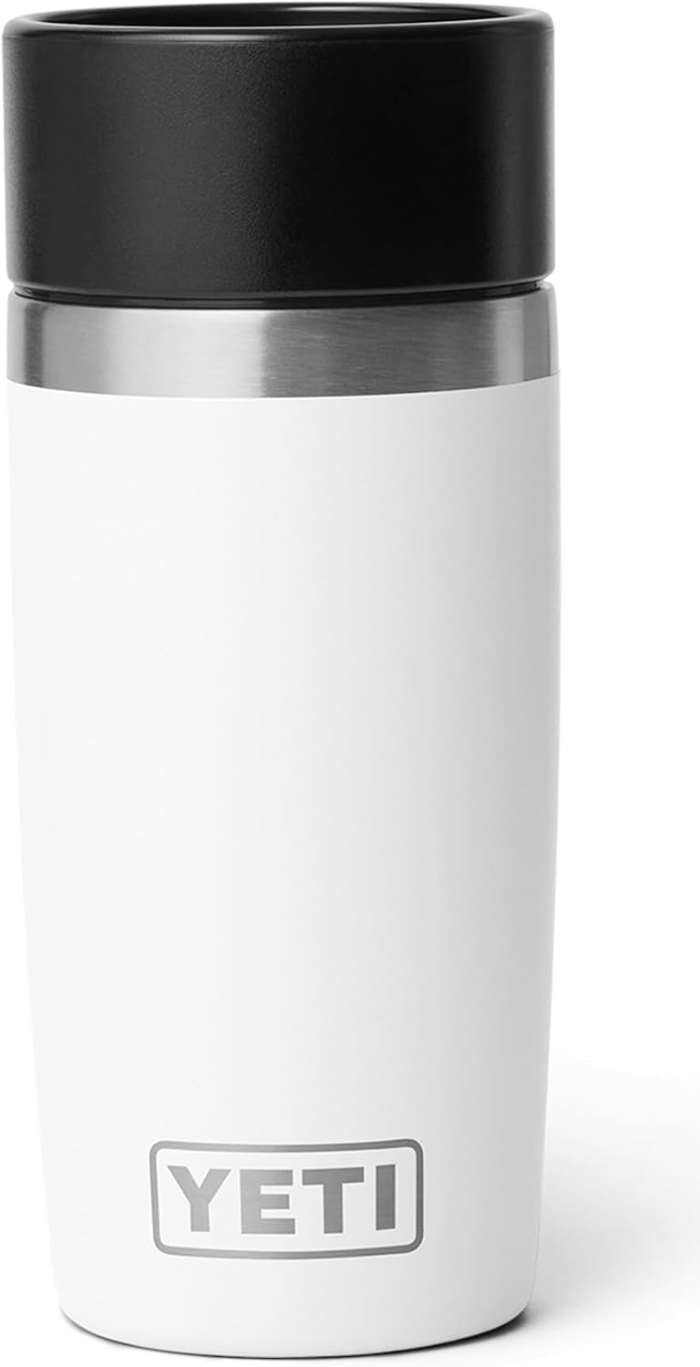 YETI Rambler 12 oz 355 ml Travel Bottle with 100% Leakproof Hotshot Commuter Cap, Vacuum Insulated Stainless Steel Coffee Flask for Travel & Commute, White