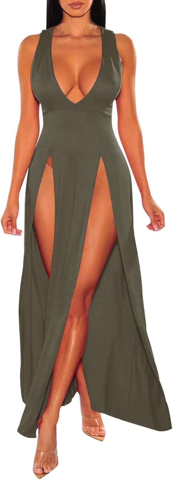 Women's Deep V Split Dress, Summer Dress, Sleeveless Long Sexy Solid Colour, Slim Fitting, Loose, Chic and Elegant, Hot Luxury Charming Mature Temperament Dress Comfortable for Clubbing Party