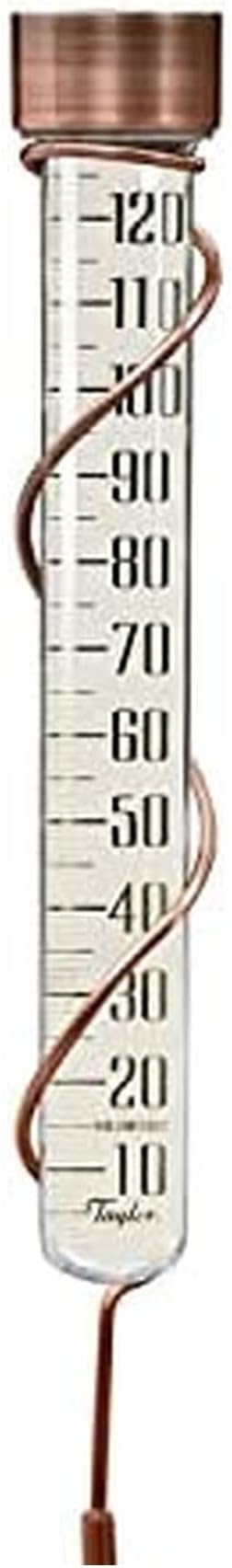 Taylor Heritage Collection Glass Rain Gauge, Measure and Monitor Precipitation, Easy to Read for Backyard, Patio, Garden, and Lawn, 5-inch, Bronze