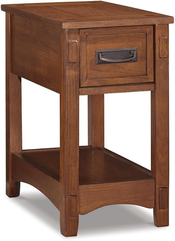 Signature Design by Ashley Breegin End Table With Drawer and Shelf, Mission-Style, Veneers and Wood Construction for Living Rooms and Bedrooms, 13' x 22'