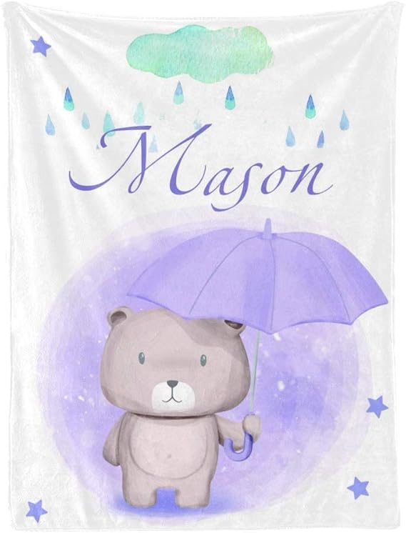 Personalized Baby Blankets with Name, Custom Baby Blankets Lovely Animals Pattern Super Soft Fleece Blanket Birthday Shower Gift (Bear)