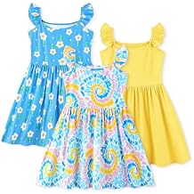 Cooraby 3 Pack Girls Dresses Toddler Ruffle Sleeve Dress Sleeveless Dresses Swing Sundress Cute Casual Dresses for Daily Wear