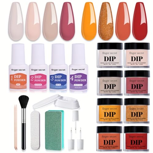 Dip Powder Nails Kit,8 Colors Dips Powders Set,Nail Dipping Powder 10gfl.oz,4Pcs Dipping Powders Liquid Set with Manicure Tools,Gel Nails DIY in Salon or HomeA4, 1
