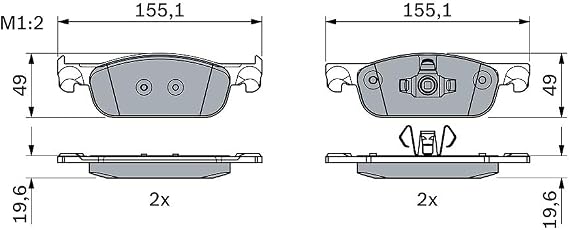 Bosch Fren Balatası, Ön Renault Clio IV (2012-2021), Symbol III (2013+), Dacia Logan (2012+), Sandero (2012+) 155.2(W) x 17(T) x 49.2(H) mm 986424021 BP2055