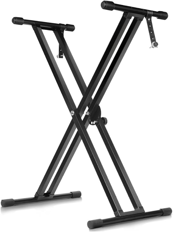 Piano Keyboard Stand X-Shape Heavy-Duty Adjustable, Fits 54-88 Key Electric Pianos, Portable Digital Piano Stand Black