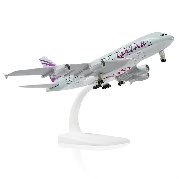 QIYUMOKE 1/300 A380 Metal Airplane Model with Stand for Qatar 7.5 inch