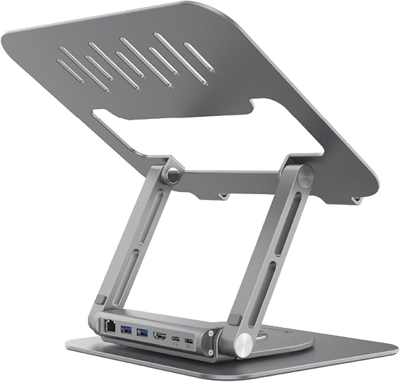 ADAM elements Hub Stand Pro 6-in-1 USB-C Laptop Docking Station, Foldable Laptop Stand with 4K HDMI, 100W PD & USB 3.0 for MacBook Pro/Air M4-M1, iPad & USB-C Laptops