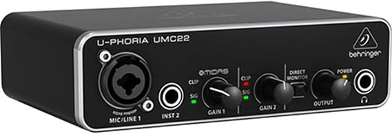 Behringer UMC22 Audiophile 2x2, 48 kHz USB Audio Interface with Midas Mic Preamplifier | For Recording Microphones and Instruments