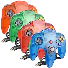 4 Pack PC USB N64 Controller, N64 Wired PC Gamepad [3D Analog Stick] for Windows PC MAC Raspberry Pi Project 64 Retropie OpenEmu Emulator (Plug & Play) (Clear Green/Clear Red/Clear Orange/Clear Blue)