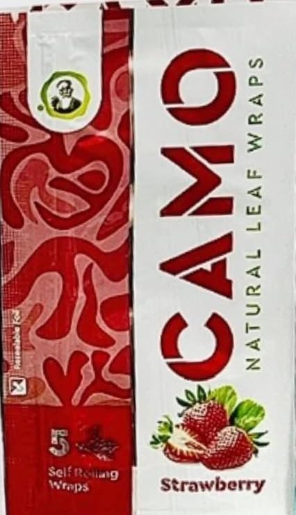 Strawberry Flavored Afghan Natural Leaf Wraps - 6 Packs with 5 Sheets Each - Official Camo Cone Sticker Included