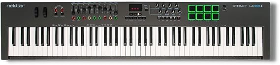 Nektar Impact LX88+ 88 Keys Full Size Speed Sensing Semi Weight USB MIDI Keyboard Controller with 8 Speed Sensing LED Pads, Split/Layering Function, Nektar Deep DAW Integration, Free Professional Recording Software