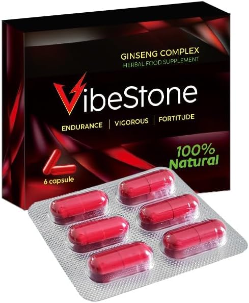 VIBESTONE RED-New Stronger for Longer Formula for Men - Ultra Strong Performance Enhancing Pills, Stamina Endurance Booster RED Supplement Pills for Men - 6 Ginseng Capsules 500MG