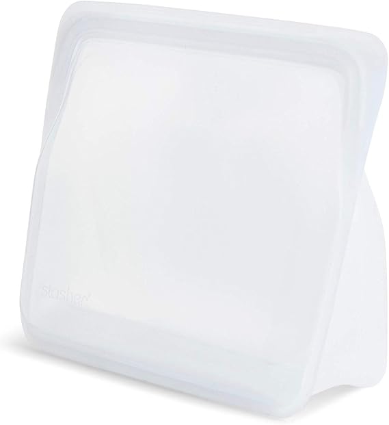 Stasher Re-Usable Food-Grade Platinum Silicone Stand Up Bag for Eating from/Cooking, Freezing and Storing in/Organising/Travelling, 17.80 x 20.30 cm/1.65 Litre/56 Fluid Ounces, Clear