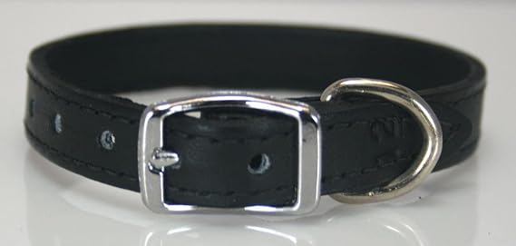 6066-BK12 Signature Leather Pet Collar, Black, 1/2 by 12"