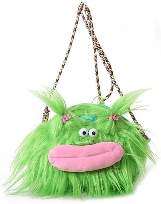 Ugly Cute Plush Doll Bag Crossbody Bag, Funny Cartoon Furry Shoulder Bag, Cute Fur Monster Doll Crossbody Bag for Girls