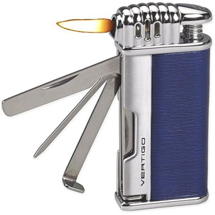 Lotus Vertigo Puffer Angled Flame Pipe Lighter wTamper Scraper Spike Blue