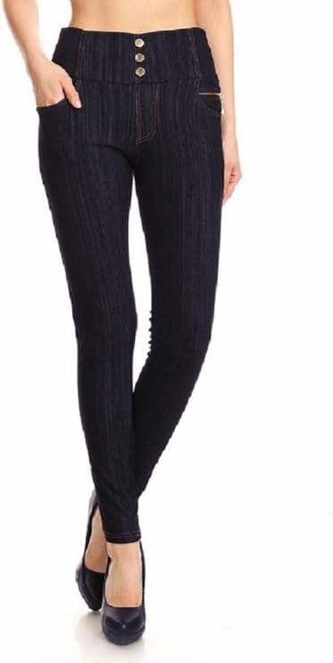 Women's High Waisted Jeggings- Light Fleece Lined Pull On Skinny Pants Stretch Knit Denim Leggings Regular -Plus Size
