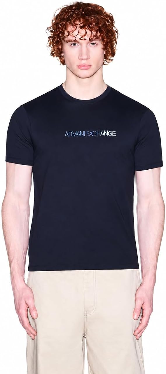 Armani Exchange Men's 3D Embroidered Multicolor Logo T-Shirt (Pack of 1)
