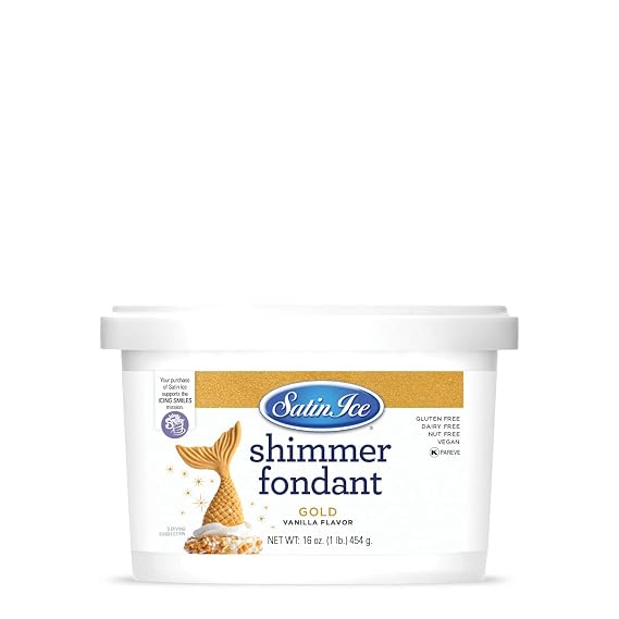 Satin Ice Gold Shimmer Fondant With Edible Glitter (1 Pound, Vanilla) For Cake Decorating