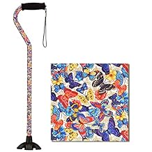 Nova Joy Designer Offset Quad Cane for Seniors - Unisex Adjustable Lightweight Walking Aid with Foam Handle, Wrist Strap and Anti-Rattle Lock - Essential Mobility Support - Butterfly Symphony
