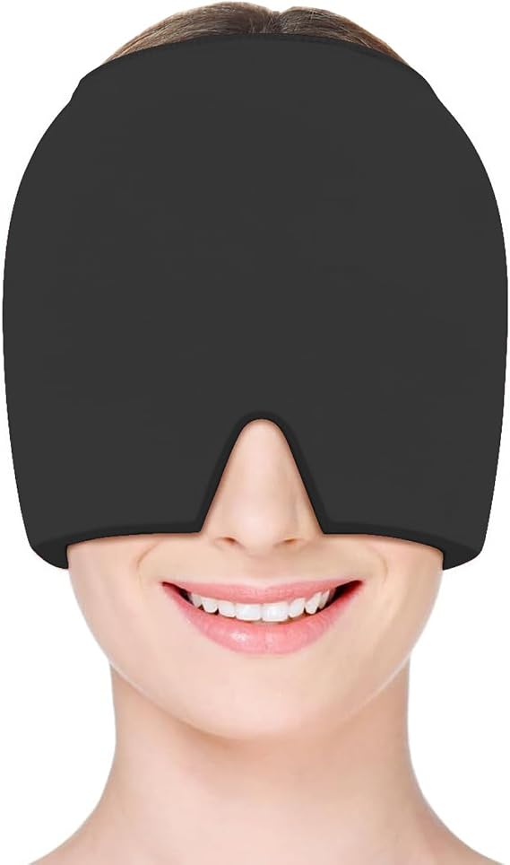 Migraine Relief Cap, Soothing Headache Ice Face Mask Products, Hot or Cold Therapy, Odorless Gel Migraine Headache Relief Cap for Migraine, Sinus, Tension, Puffy Eyes, Stress and Hangover (Black)