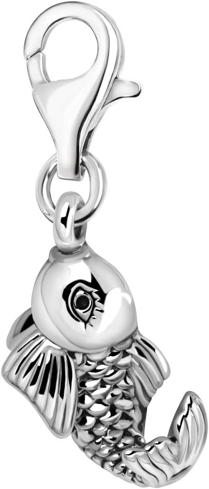 Quiges 3D Fish Clip On Charm Pendant Silver Plated Women's Jewellery