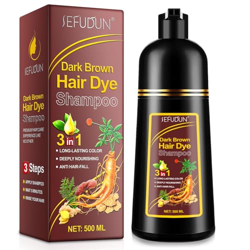 NIFEISHI Dark Brown Hair Dye Shampoo 3 IN 1, Hair Color Shampoo for Gray Hair, Coverage for Women & Men Natural Herbal Plant Semi Permanent Grey Hair Cover Treated 500ml