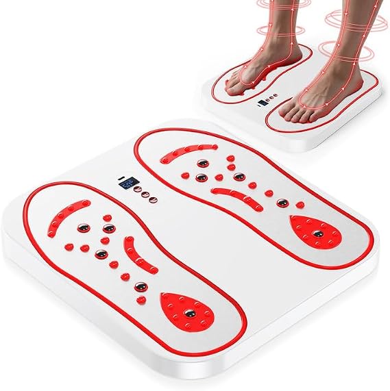 Foot Circulation Machine, EMS Foot Massager Circulation for Feet Legs Electric Feet Massager with 3 Function 8 Modes for Swelling Plantar Calf & Ankles Adjustable Legs Muscle Stimulato