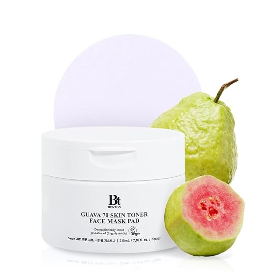 BENTON Guava 70 Skin Toner Face Mask Pad | 70Pads - Korean Toner Pads | Calming Toner Pads Korean | For Dewy Luminous Skin | Panthenol and Hyaluronic Acid | For Sensitive Skin | Korean Skin Care