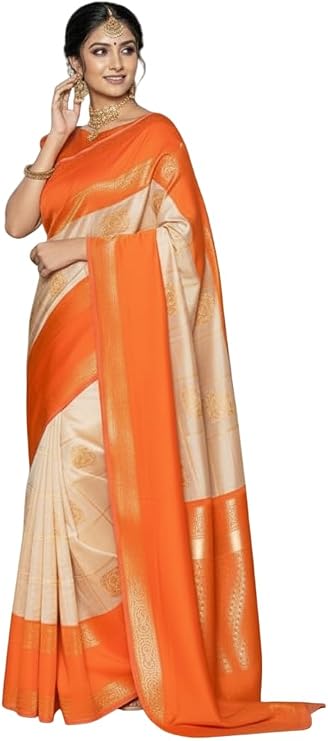 Jaanvi Women's Indian Banarasi Silk Zari Work Saree With Unstitched Blouse Piece