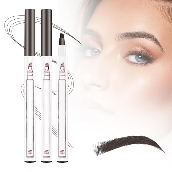 2 PCS Waterproof Brow Pencil with Micro-Fork Tip,Upgrade 3D Magic Eyebrow Pencil 4-Head Split Waterproof Long-lasting,Fine Stroke Eyebrow Pen Makeup Eyebrow Pencils Stay on All Day (Dark Brown)