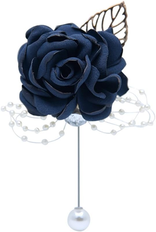 Satin Rose Men's Groom Boutonniere for Wedding Prom Party - 2 pcs-Navy