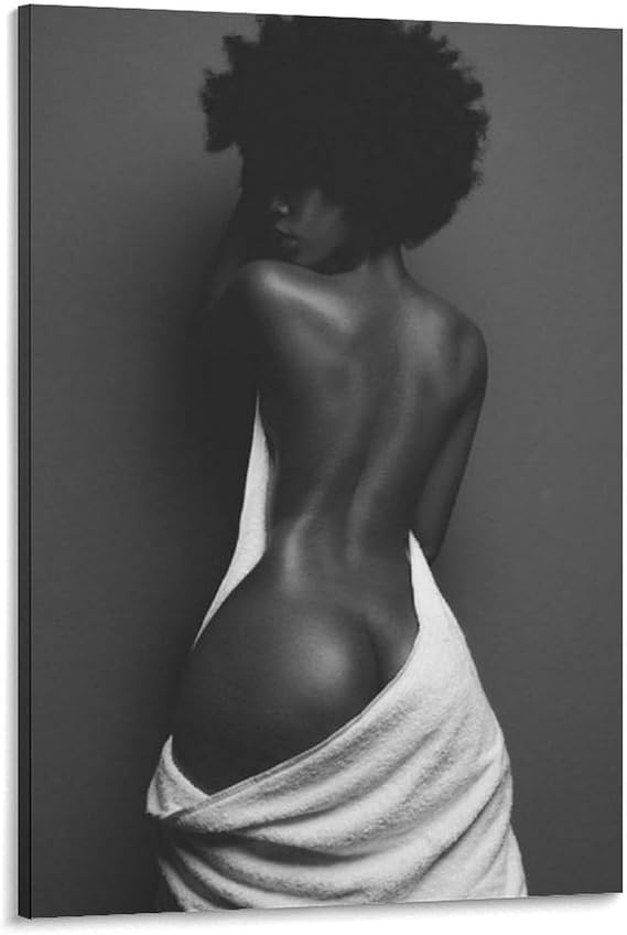 MQISNOHA African American Black Black Woman's Sexy Back Wall Art Poster Wall Art Paintings Canvas Wall Decor Home Decor Living Room Decor Aesthetic 16x24inch(40x60cm) Frame-style