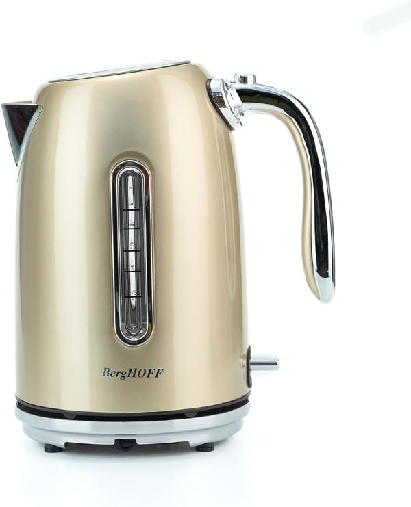 BergHOFF Gem Metallic 1.7 Litre Su Isıtıcısı – 2200 W, Paslanmaz Çelik Gövde | Gold