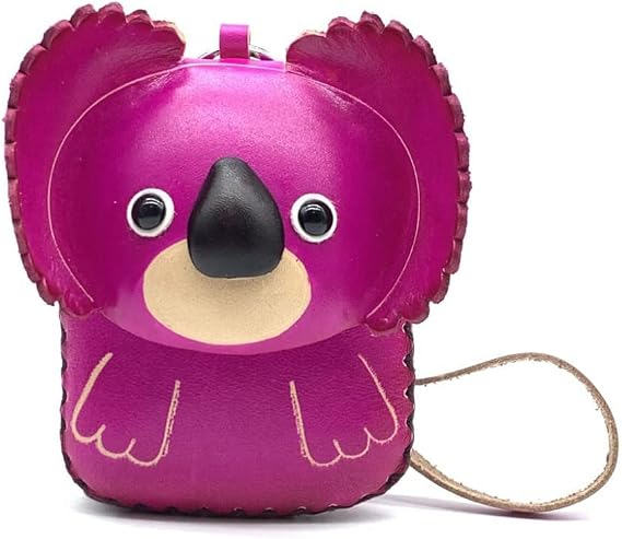 Handmade Vintage Genuine Leather 3D Animal Koala Bear Coin Purse (Dark Pink)
