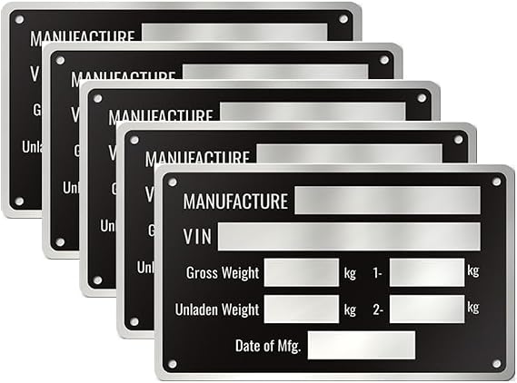 Customized Trailer ID Plate Data Custom Blank TAG, Model Identification Serial Number Model, Date of MFG and GVWR, Plate for Cargo Carriers Trucks Boats Aluminum Replacement Tags