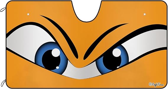 Funny Eyes Windshield Sun Shade, Car Sun Shade for Front Windshield Funny Car Orange Angry Eyes Sunshades Sun Visor Protector Blocks UV Rays Foldable, Keep Vehicle Cool, 51" x 26.8"