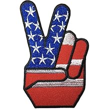 USA American Flag Two Fingers Peace Victory Sign Embroidered Sewing Iron on Patch - Red, White, Blue (IRON-2FINGER-PEACE-RWB)