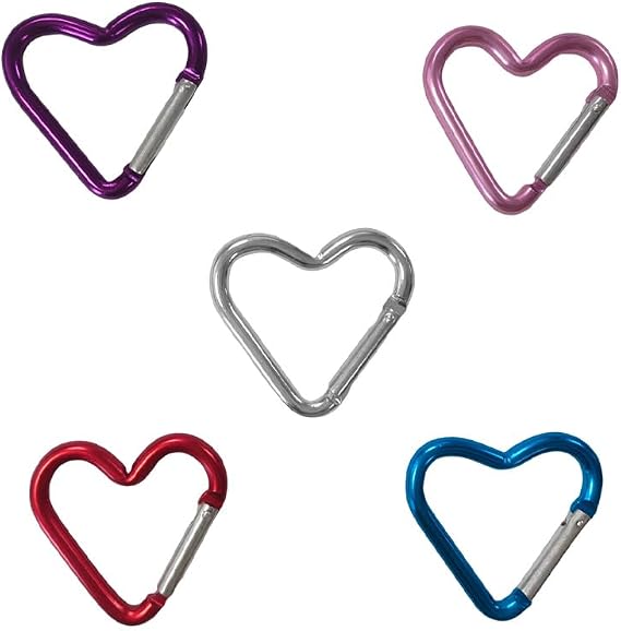 5 Pcs Heart-Shaped Aluminum Alloy Carabiner Clips, Metal Snap Lock Key Hooks for Keys, Hiking Backpack, Outdoor Camping Gear