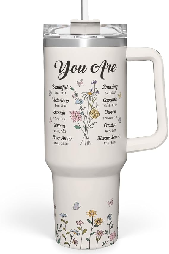 SANDJEST Christian Gifts for Women, Inspiration Gifts Tumbler 40oz Stainless Steel Insulated with Handle and Straw - Mother's Day Birthday Religious Gifts for Mom, Friend, Sister, Grandma