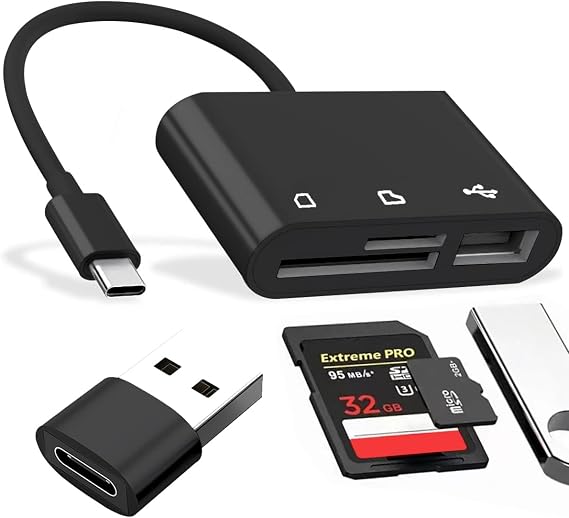 Card Reader USB Card Reader & Micro SD Adapter (6-in-1) - SD/SDHC/SDXC/MMC/MicroSD/TF for Windows/Mac & Smartphones with OTG and USB-C