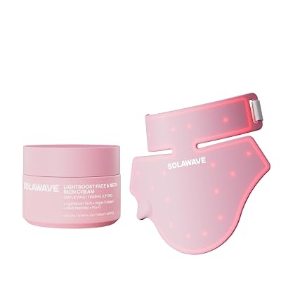 Solawave Red Light Therapy for Neck  LightBoost Face & Neck Cream Kit | Beauty Skincare LED Device Smooths the Look of Fine Lines, Wrinkles & Uneven Texture | Helps Reduce the Look of Sun Damage