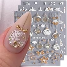 Christmas Nail Stickers - 5D Embossed Xmas Tree Lantern Ball Decals, Gold Glitter Elk & Snowflake Designs - Perfect for DIY Manicure & Nail Art Decorations