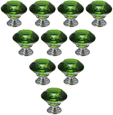 10 Pcs 30mm Diamond Shape Crystal Glass Cabinet Knob Cupboard Drawer Pull Handle (Green)