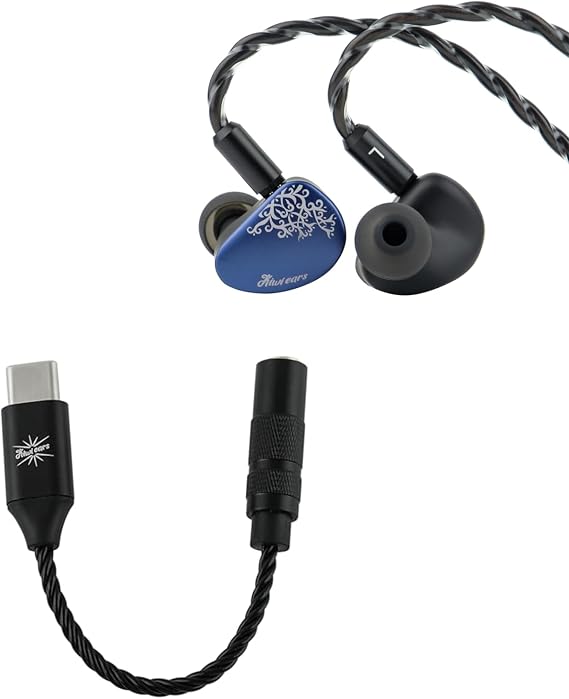 Linsoul Kiwi Ears Cadenza II 10mm Titanium Driver in Ear Monitor, HiFi Wired IEM Earphones with KARS 2.0(Blue Kiwi Ears AD1 Type-C to 3.5mm Female Headphone DAC Adapter Cable
