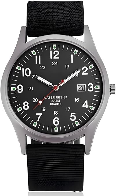 Reginald Mens Sport Watches Military Watches for Men Nylon Strap Stylish Luminous Fashion Analog Quartz Military WristWatches (Black)