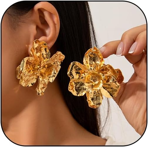 Irregular Gold Statement Earrings for Women Boho Dangle Earrings Summer Lightweight Sun Drop Dangle Earring (goldE)